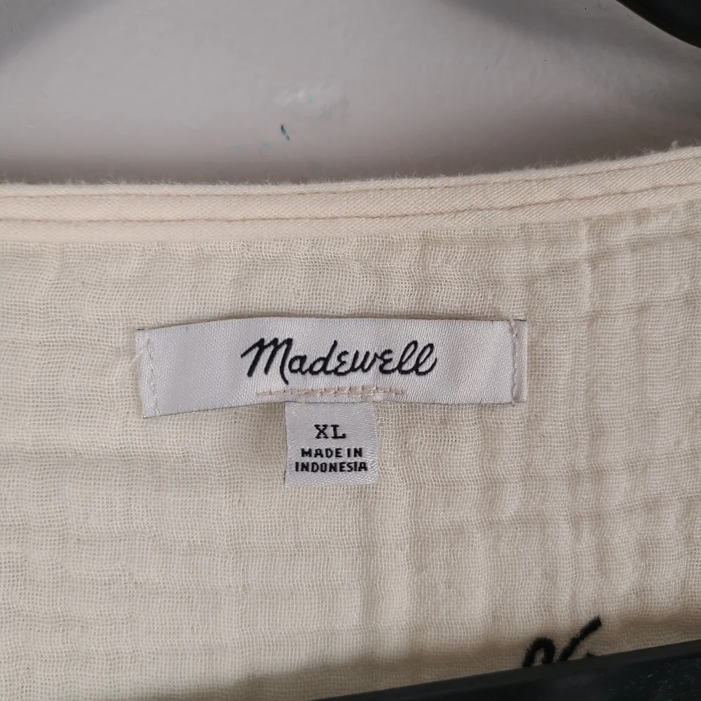 Madewell Cream Cotton Long Sleeve Bow Print Coquette Classic Peplum Top XL